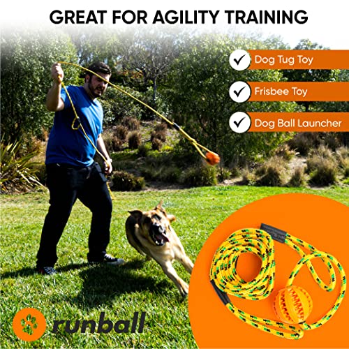 Runball Outdoor Rope And Ball Dog Toy For Dog Training, Exercise, Agility, Chase, Pull, And Tug Of War, 10 Ft Rope, 2.75 Inches Durable Rubber Orange Ball, For Medium And Large Breeds #TOP1