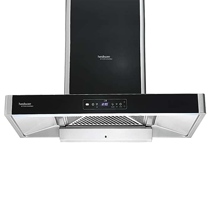 Hindware Smart Appliances | Optimus iPro 90 cm 1400 m³/hr Chimney | IoT Enabled | MaxX Silence Technology | T-Shape | Auto-Clean | Motion Sensor | Touch Control |Wall Mounted (32% Less Noise, Black)
