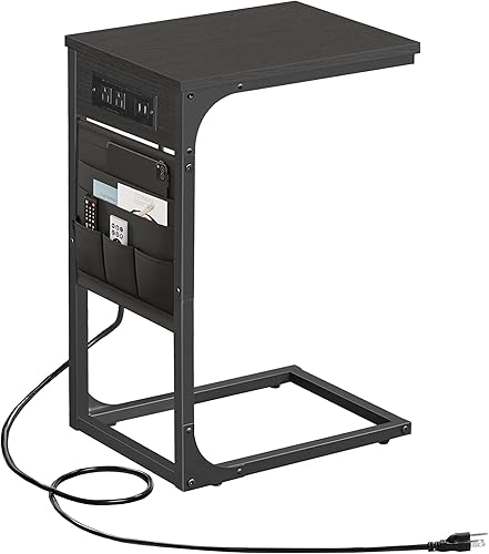 Miniatura 22 de TUTOTAK Mesa auxiliar en forma de C con estación de carga, mesa auxiliar para sofá, sofá con bolsa de almacenamiento, juego de 2, bandeja de TV con