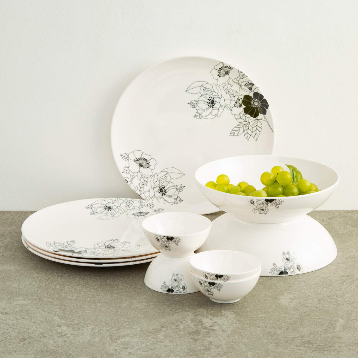 Buy Home Centre CygnusPapilio Floral Print Dinner Set Set of 10 Pcs White Online at Low