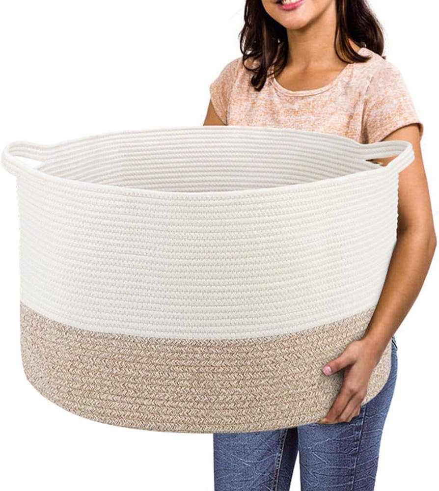 Extra Large Woven Cotton Rope Storage Basket for Toys and Blankets