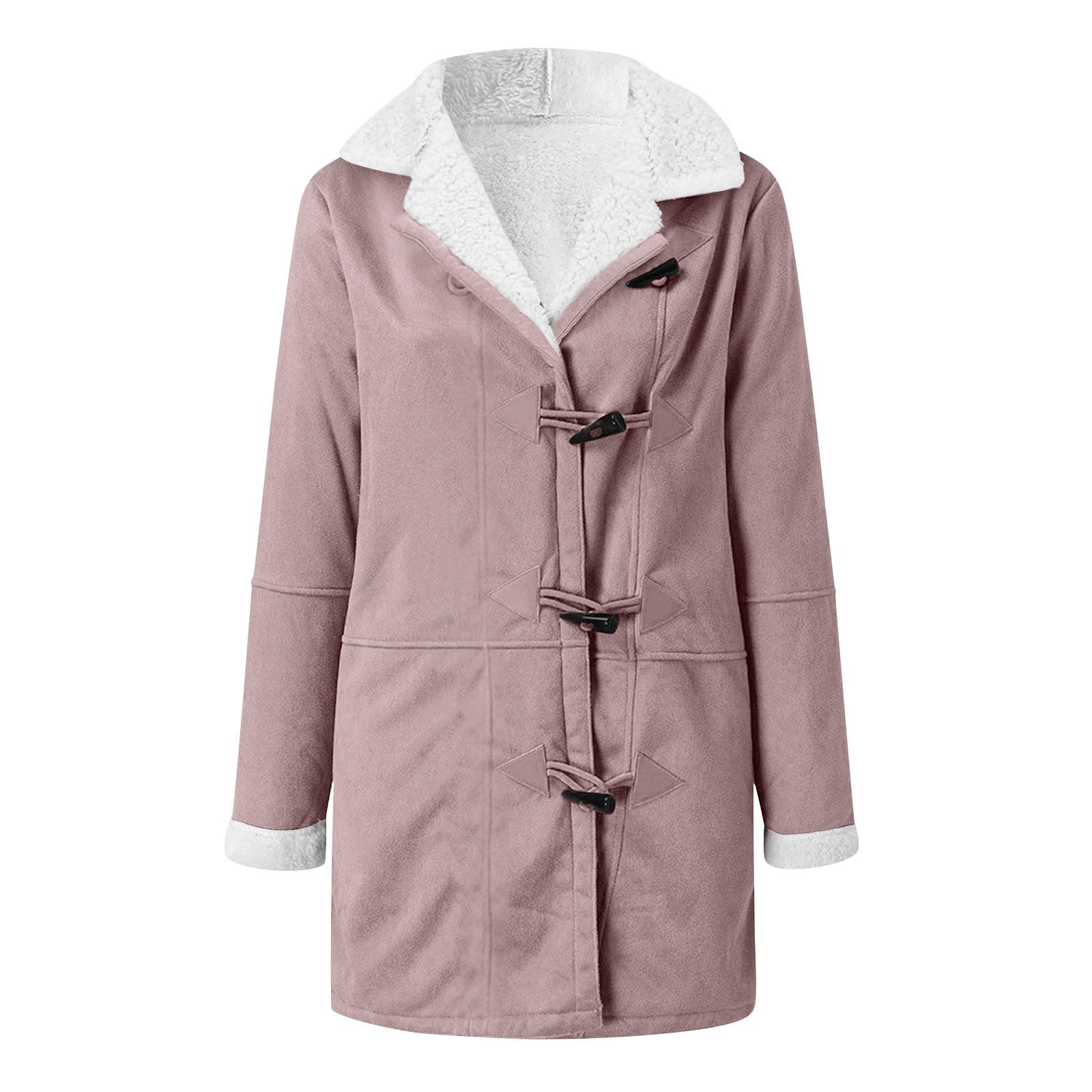 Cazadora Mujer Invierno Tallas Grandes Abrigos de Invierno para Mujer con Forro de Piel Grueso y Cálido Chaqueta Polar Manga Larga con Botones de Cuerno Clásico Caliente Gabardina con Bolsillos