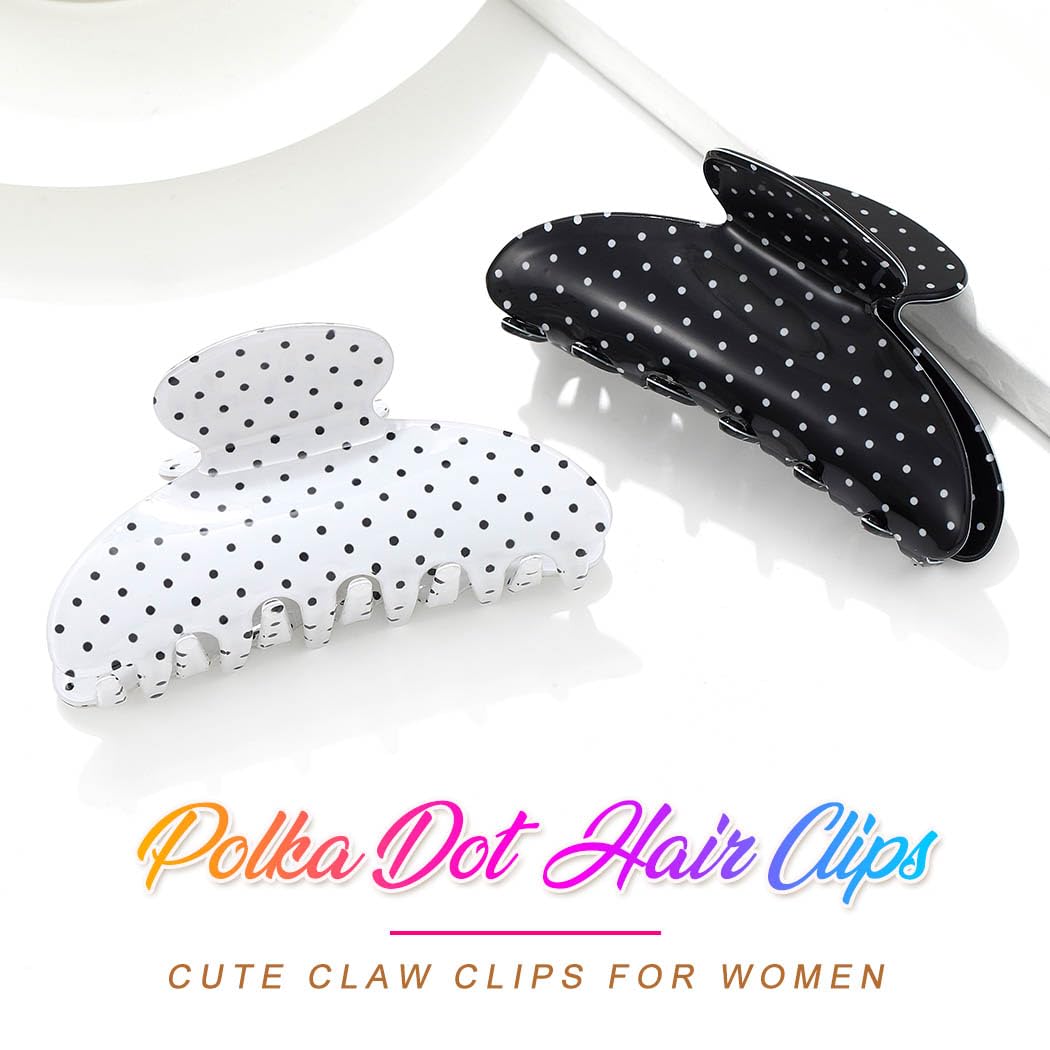 BARTOSI Polka Dot Claw Clips Cute Hair Clips Medium Hair Claw Clips Stylish Hair Accessories for Women and Girls (Pack of 2)