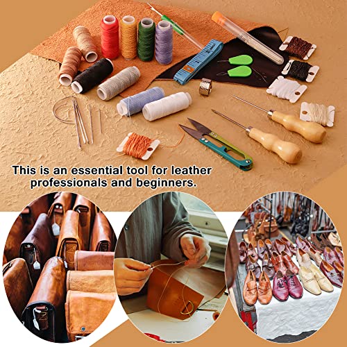 Tikjiua 59 Pcs Leather Sewing Kit Leather Needles For Hand Sewing,Heavy Duty Sewing Upholstery Repair Kit Waxed Thread Large-Eye Stitching Needles For Carseat Backpack Carpet Boots Shoes Canvas Sofa #TOP6