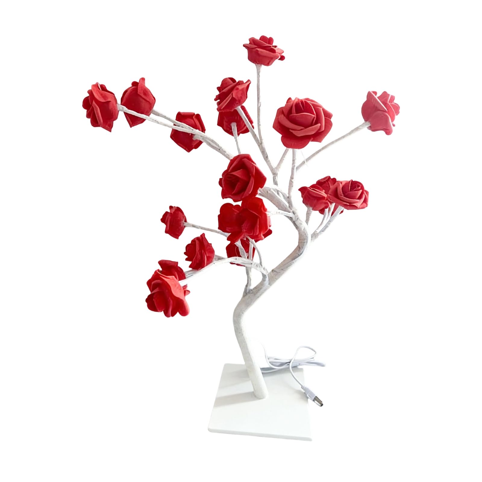 Whoasyst LED Floral Table Lamp Artificial Rose Tree Night Light with USB Cable for Bedside Desk Home Decor Tabletop Accent Decorative Led Branches