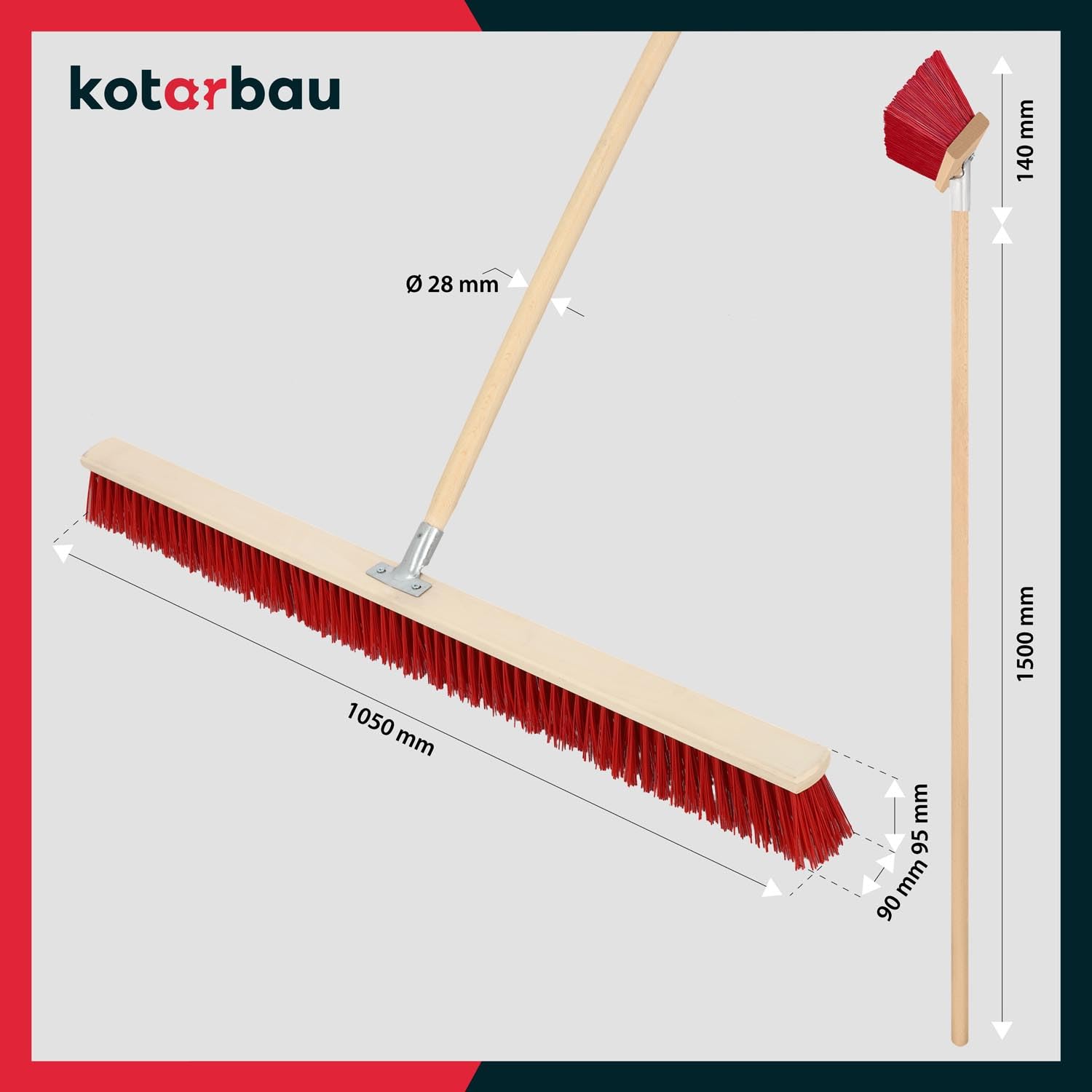 KOTARBAU® Ulicówka - 105 CM - Zamiatacz - Szczotka - Miotła Drewniana - Zmiotka - PVC - Drewniany Trzonek