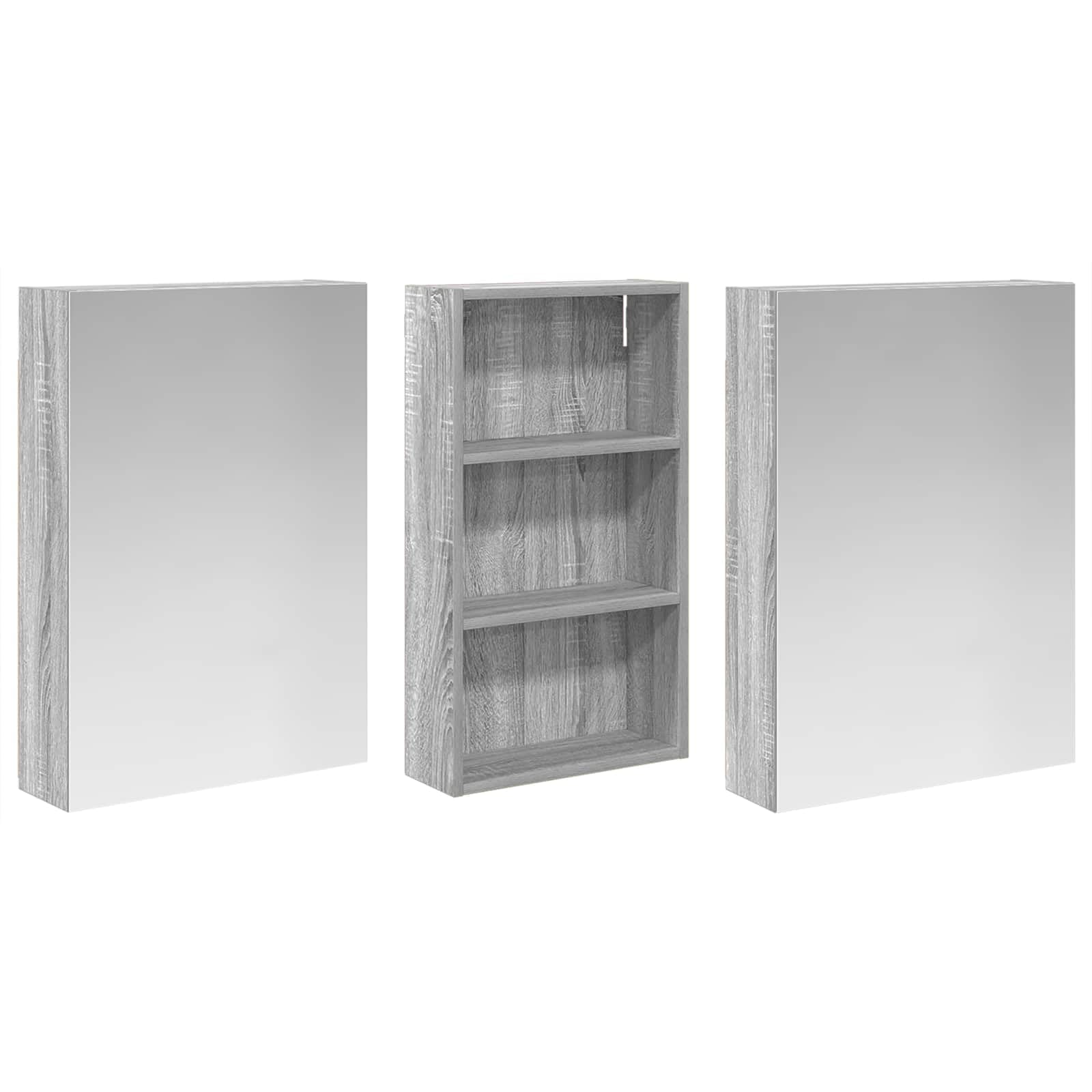 3-częściowy zestaw szafek łazienkowych 140 x 14,5 x 70 cm, materiał drewnopochodny z oświetleniem LED i dwukierunkowym lustrem, montowana na ścianie, dużo miejsca do przechowywania, nowoczesny