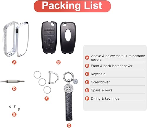 Miniatura 7 de SHANGHONG Funda para llavero Ford con llavero protector de cuero de cristal compatible con Ford Fusion F150 F250 F350 F450 F550 Edge Explorer Smart