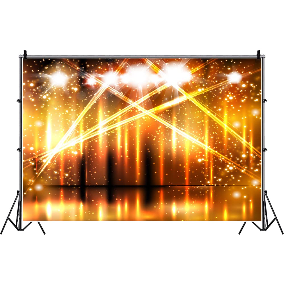 Laeacco 10x7ft Splendid Dreamlike Stage Backdrop Bright Interlaced Lightspots Show Stage Bakcdrop Shiny Golden Light Spots Background Live Show Award