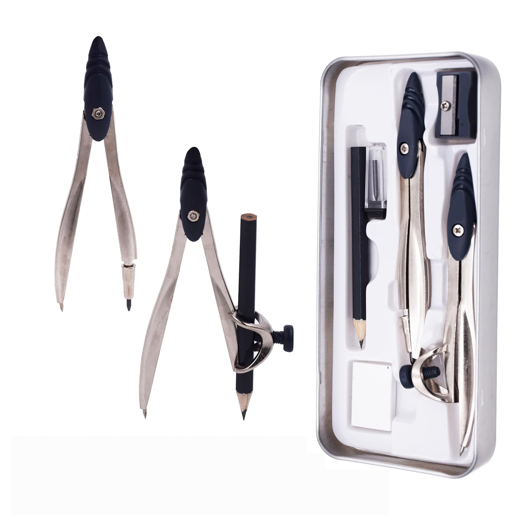 Compass Maths Kit 10 Piece Drafting Geometry Sets Includes Compasses, Lead, Rubber, Sharpener, Protractor, Triangles, Ruler and Carrying Box