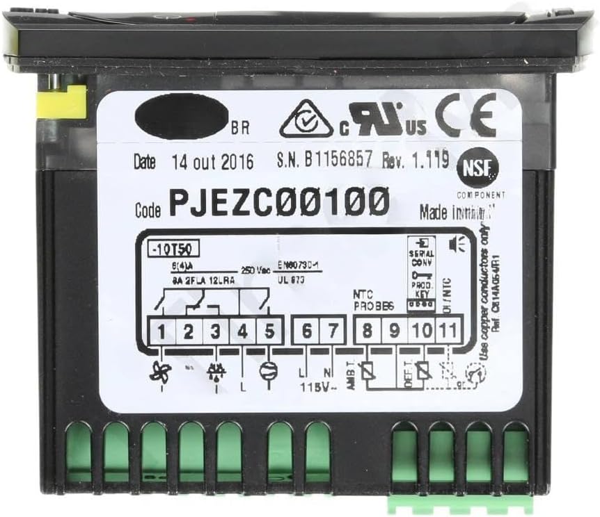 PJEZC00100 Digital Temperature Controller, 115V/50/60Hz, Compressor, Fan & Defrost Management Thermostat, with NTC Probe Input, Precise Temperature Control for Commercial Freezers & Coolers