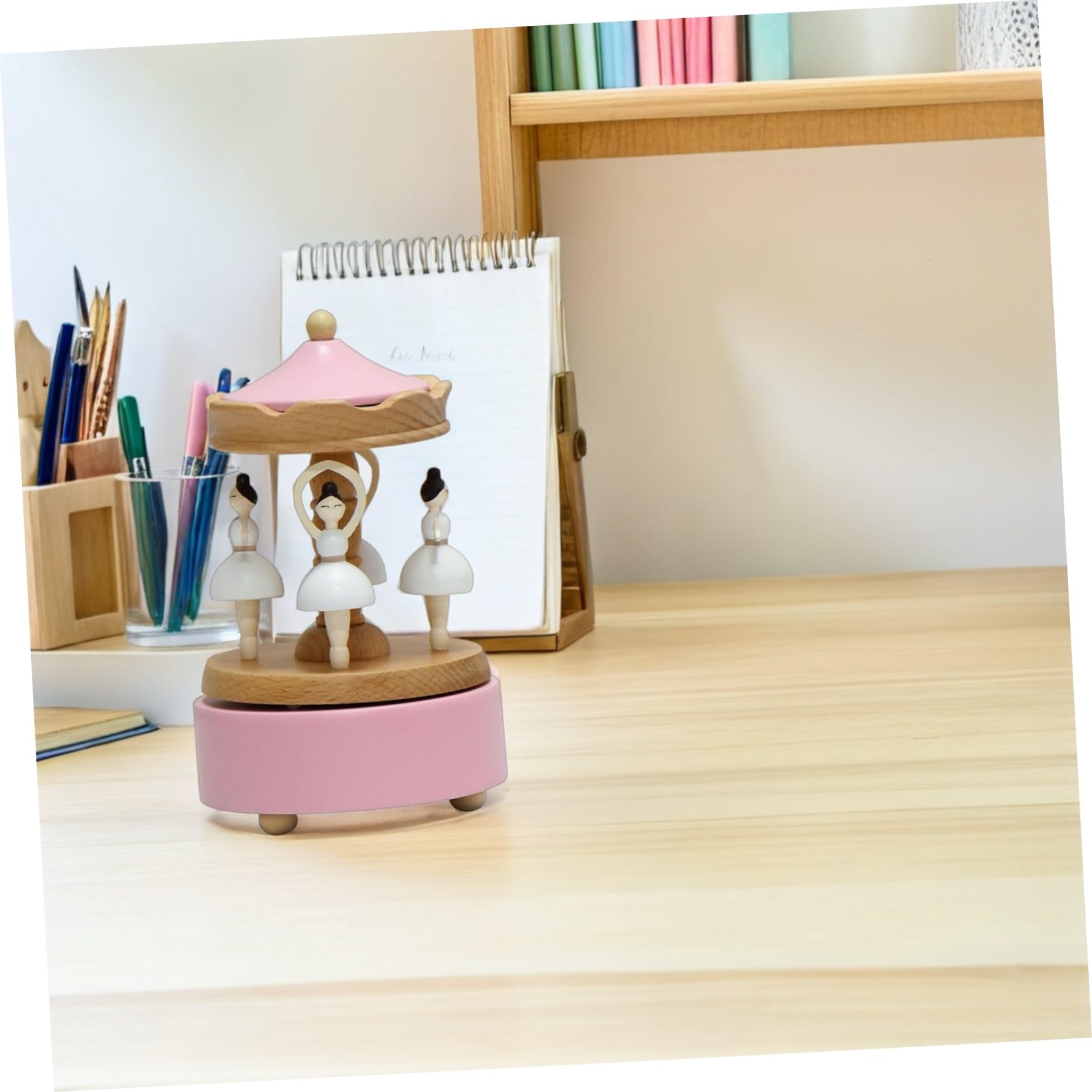 IMIKEYA Caja Musical de Bailarina Giratoria de Madera, Figurina Rosa
