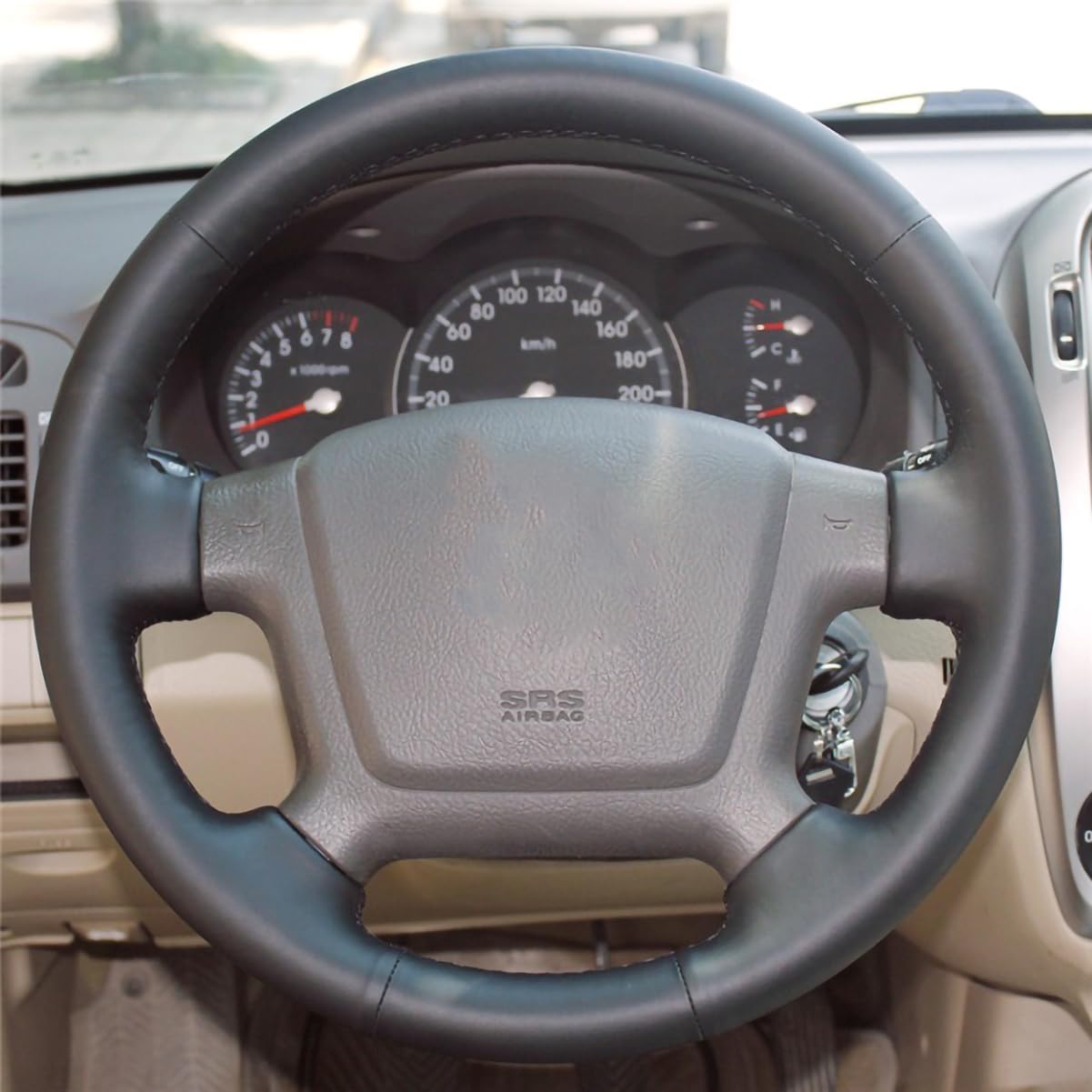 Black Genuine Leather Steering Wheel Covers for Kia Cerato 2005 2006 2007 2008 2009 2010 2011 2012 Kia Spectra Spectra5 2004 2005 2006 2007 2008 2009 Interior Car Custom Fit OEM Accessories