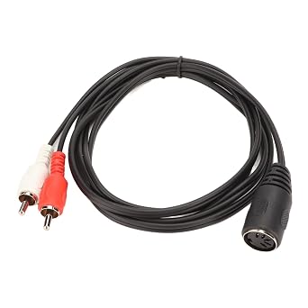 DIN 5 Pin to Cable, 1.5m 4.9ft 5 Pin Din Female to 2 Male Audio Adapter Cable for Quad Stereo Systems