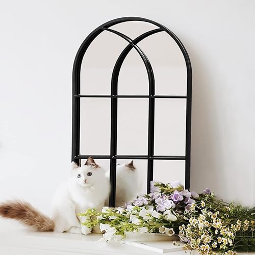OGCAU Espejo de Pared, espejo de pared arqueado de 20 x 30 pulgadas, estilo de granja en forma de ventana arqueada con marco de hierro, decoración
