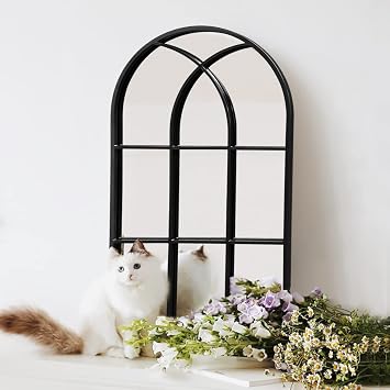 OGCAU Wall Mounted Mirror, 24"x42" Arched Wall Mirror, Arched Window Shaped Farmhouse Style with Iron Frame, Paneled Wall Decor for Bedroom, Entryway, Living Room Black
