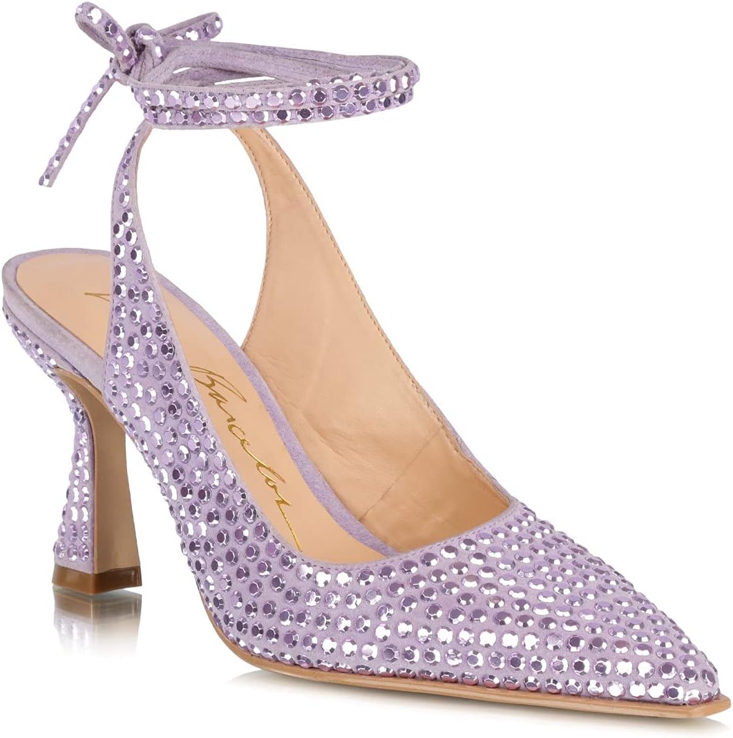 Embellished Leather lace-up Pumps Purple