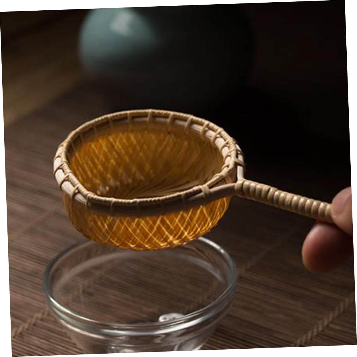 ABOOFAN Mesh Filter Tea Accessory Long Handle Tea Colander Rattan Tea Strainer Tea Filter Wooden