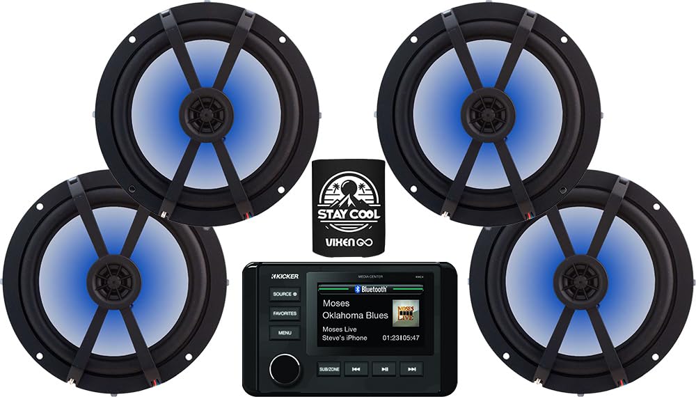 KICKER Marine Receiver and Speakers Package of 5 Items - in-Dash KM Series Digital Media Receiver & Four 6-1/2