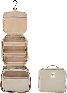 LOWYA ロウヤ トラベルポーチ 吊り下げ ハンギング多機能ポーチ 旅行 回転フック ポケット 大容量 ベージュ