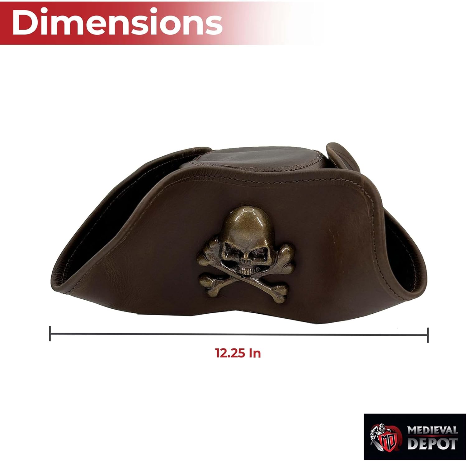 MedievalDepot Handmade Leather Pirate Hat (Skull & Crossbones) - Brown