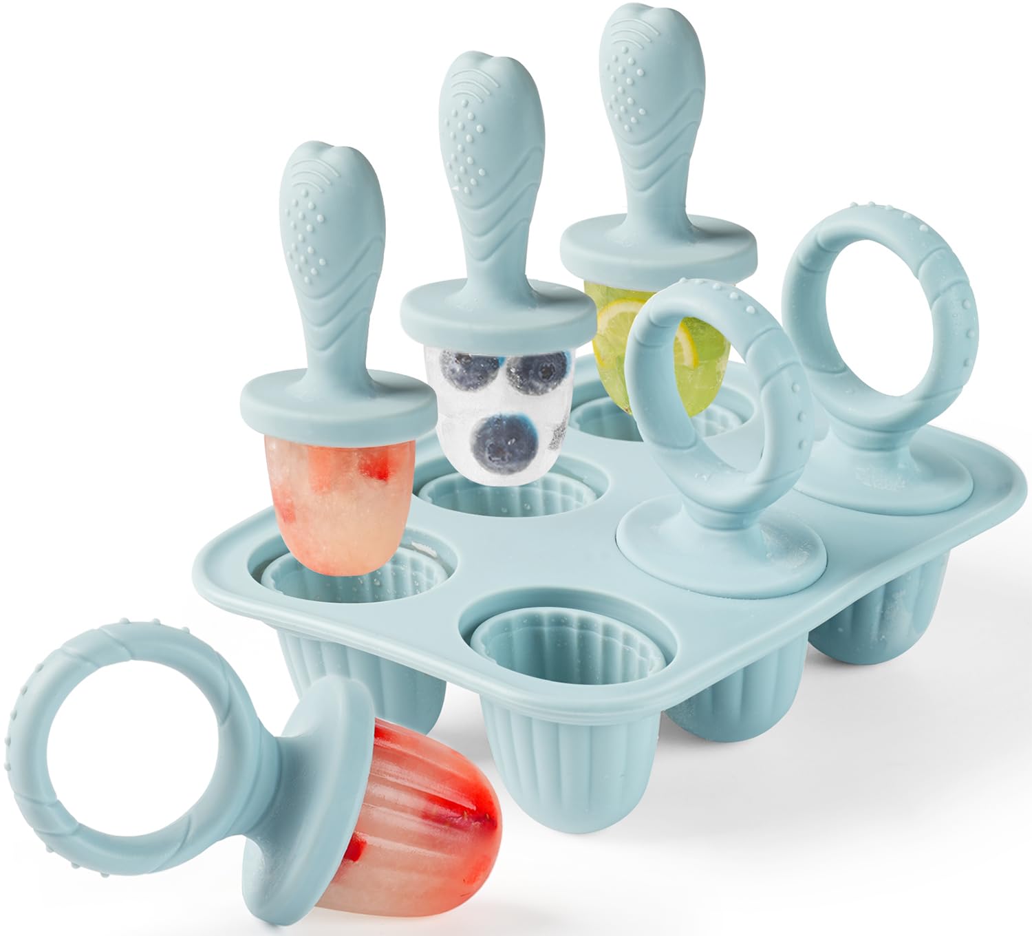 JRISBO Silicone Ice Lolly Mould for Baby, 6X 17ml Mini Ice Lollies Moulds with Teething Sticks for Kids Little Hands, BPA Free Safe Toddler Design Children Small Popsicle Mold