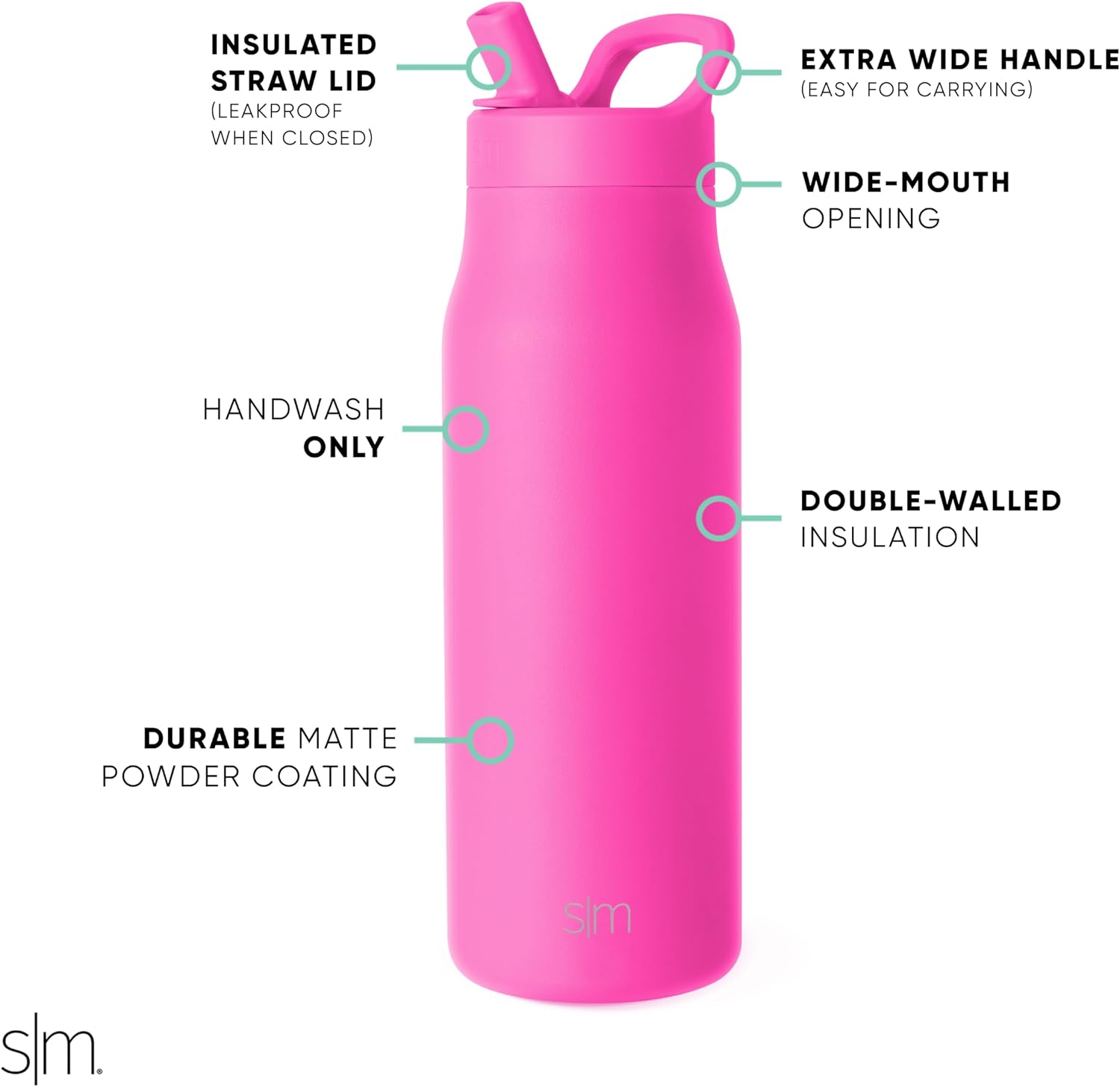 Simple Modern Insulated Water Bottle with Manual Straw | 34oz | Pink image 3