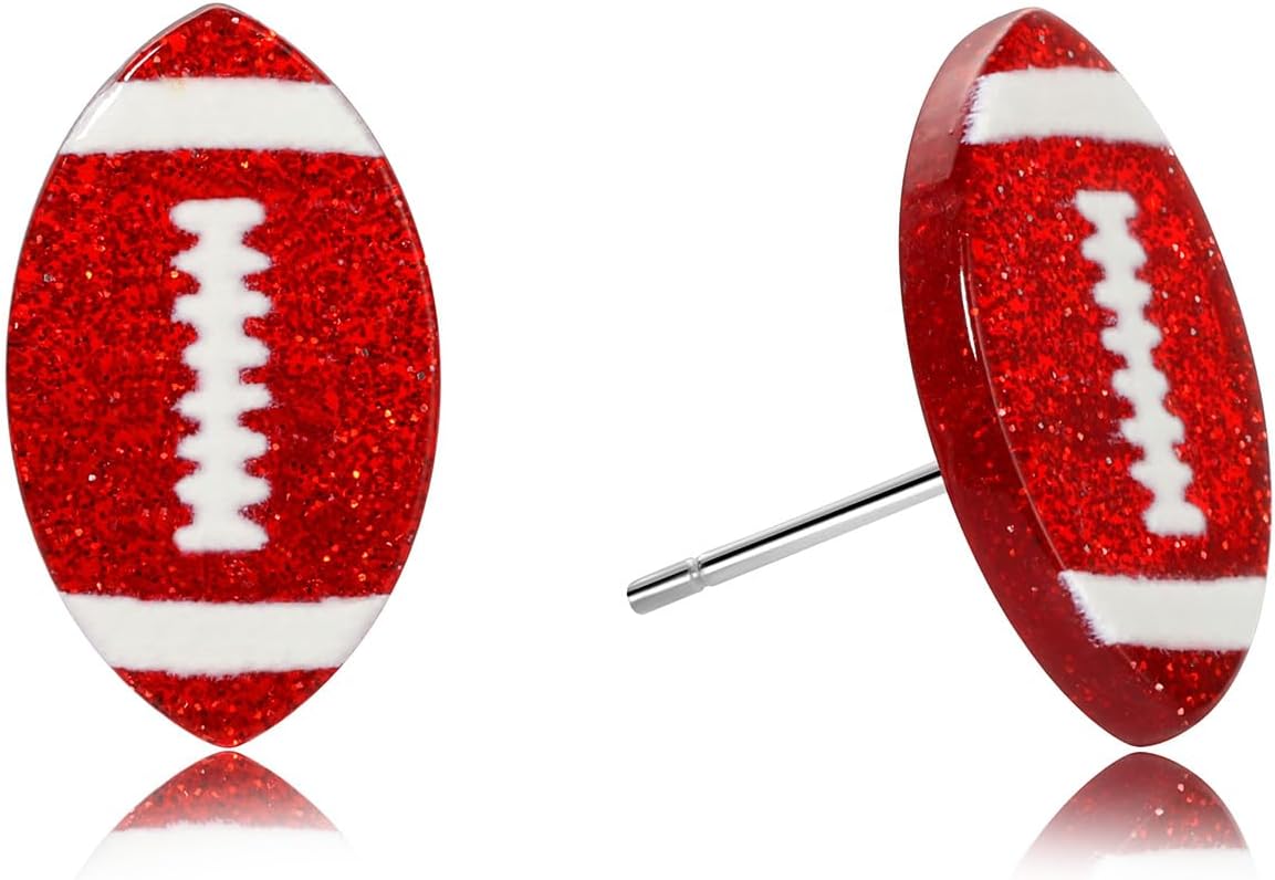 Gameday Football dangle Earrings for Women Glitter Team Color Jewelry for Football Mom Super Bowl Christmas Gift Idea Day to Day Wear Brown White Red White Stud Earrings Sports Fan Jewelry