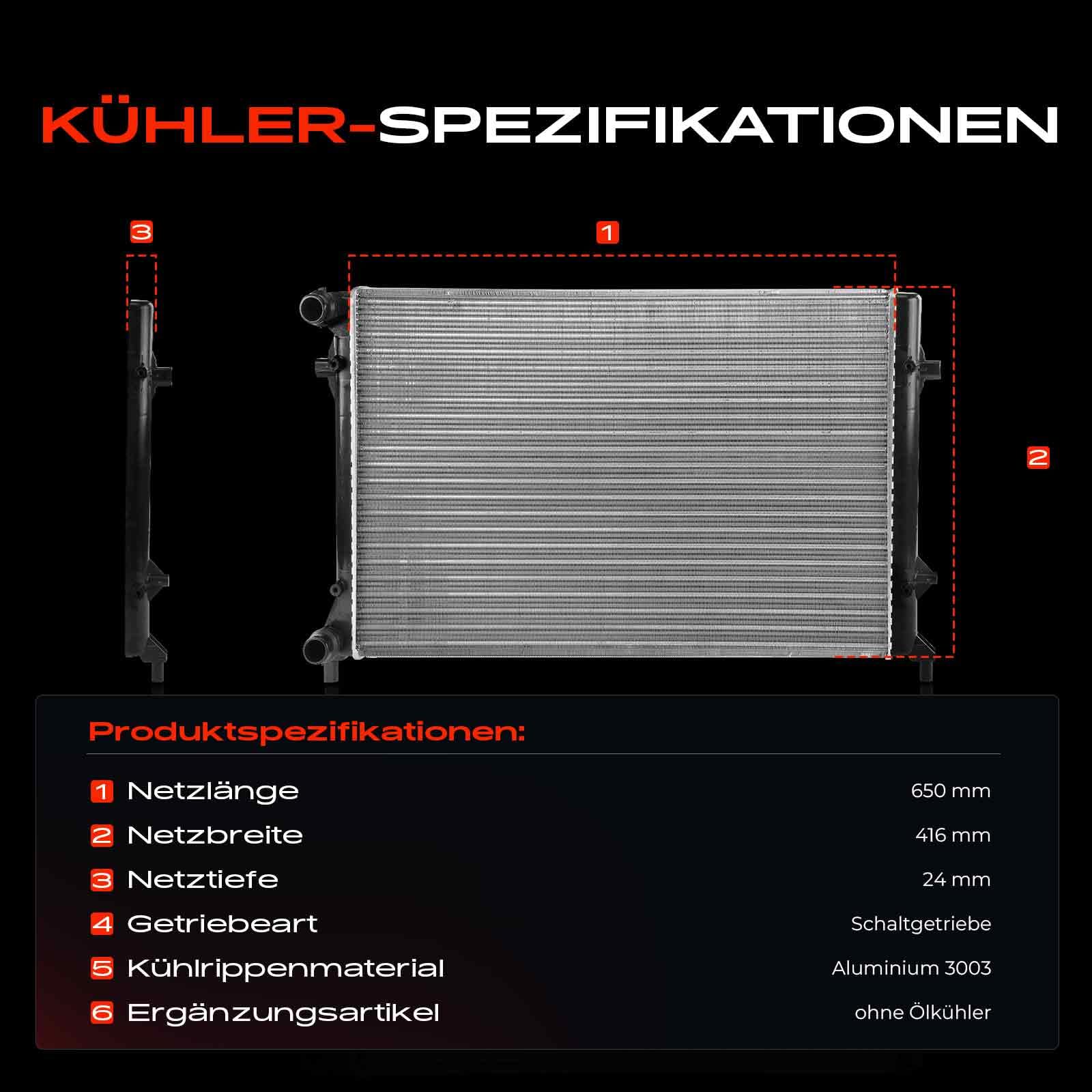 Frankberg Kühler Wasserkühler Motorkühler Schaltgetriebe Kompatibel mit A3 8P1 1.6L 2.0L 2003-2012 Altea 5P1 1.4L 1.6L 2.0L 2004-Heute O.c.t.a.v.i.a I 1U2 1Z3 Replace# 1K0121251E