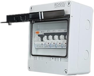 RoadEu - Leitungsschutzschalter, Stromverteiler mit Fi Schutzschalter, 16A Sicherungsautomat und 10A "C" (3+1) - typ Phase + Neutral 2P. Aufputz Verteilerkasten, Wasserdicht IP65