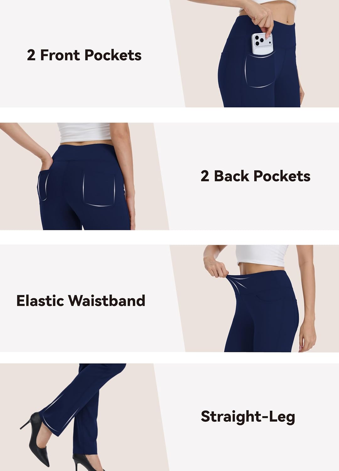 SAFORT Women's Yoga Pants Straight Leg Yoga Dress Pants 28"/30"/32"/34" Long Tall Inseam Stretch Slacks with Pocket - Image 5