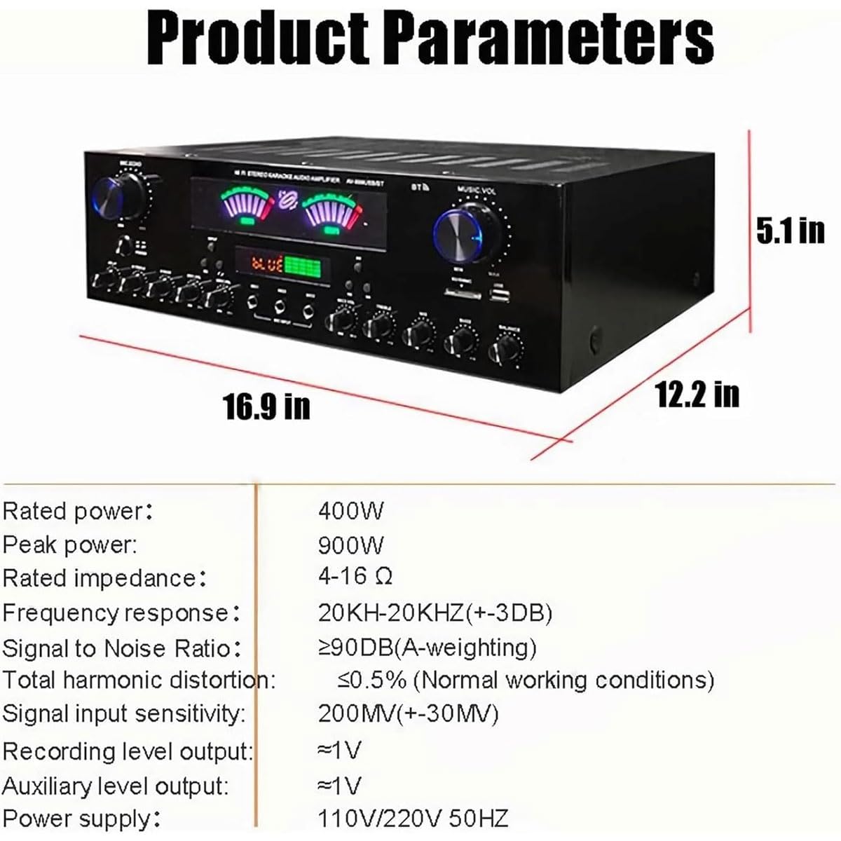 7-kanałowy wzmacniacz stereo Bluetooth 5.2, profesjonalny stereofoniczny wzmacniacz audio z pilotem, amplituner HiFi AV z obsługą FM/USB/SD, do kina domowego i systemu karaoke