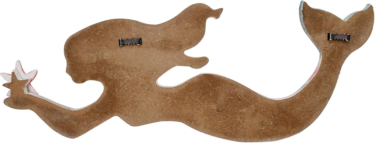 Linfevisi Wood Mermaid Decor Nautical Wall Art Hanging Sculpture Wall Statue Mermaid Wall Decor Plaque Beach House Coastal Ocean Sea Marine Themed Bathroom Swimming Pool Decorations 17X6.5 Inch Pink