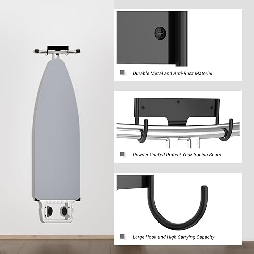 Miniatura 6 de ORLESS Soporte para tabla de planchar para montaje en pared, colgador para tabla de planchar, soporte para tabla de planchar, soporte para tabla de