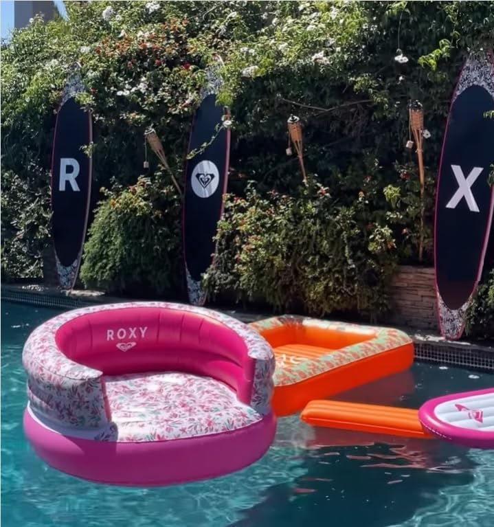 Miniatura 2 de ROXY Flotador de silla de piscina floral blanca  Tumbona inflable de lujo con respaldo y soporte para tazas, duradera y cómoda silla de piscina para