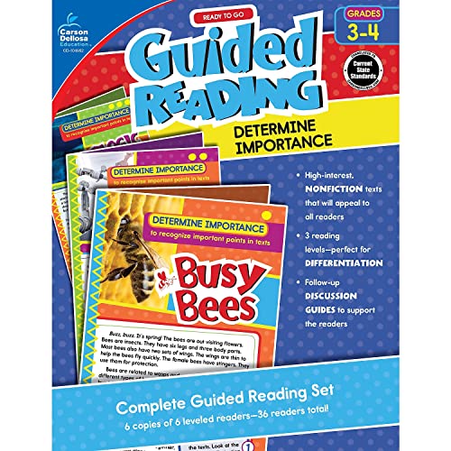 Carson Dellosa Ready to Go: Determine Importance Guided Reading Set, Grades 3-4 Resource Book With 36 Nonfiction Leveled Readers, Discussion Guides, Prompts, and More
