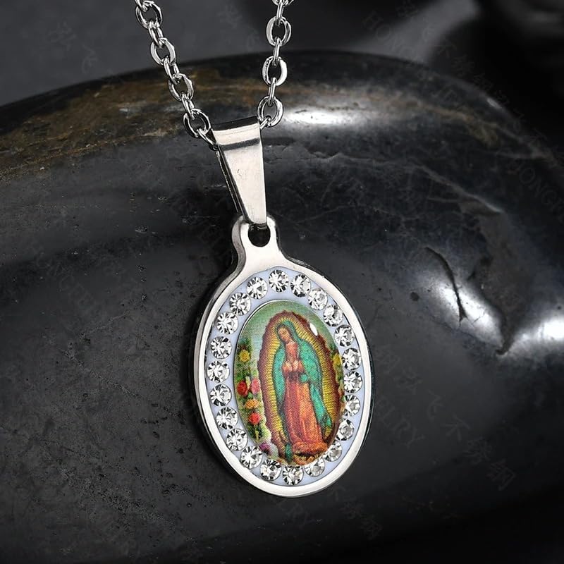 Miniatura 4 de Collar de plata de ley 925 virgen de guadalupe de oro amarillo de 18 quilates con dije de Virgen María, collar de circón cristiano guadalupe joyería