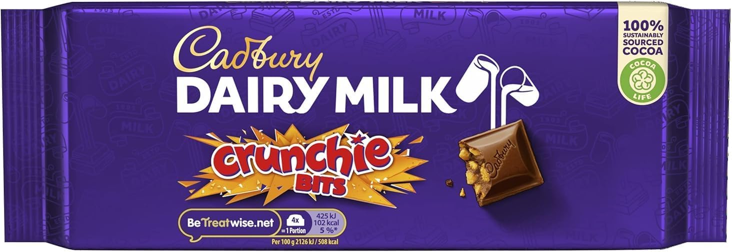 Dairy Milk Crunchie Bar, Milk Chocolate Bar With Honeycomb Pieces, 180 g (Pack of 1)