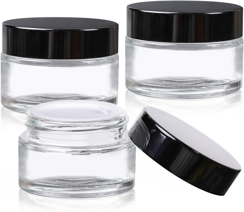 Frascos cosméticos de vidro Yerpkefey com tampas, 30 mL, pacote com 3, transparentes