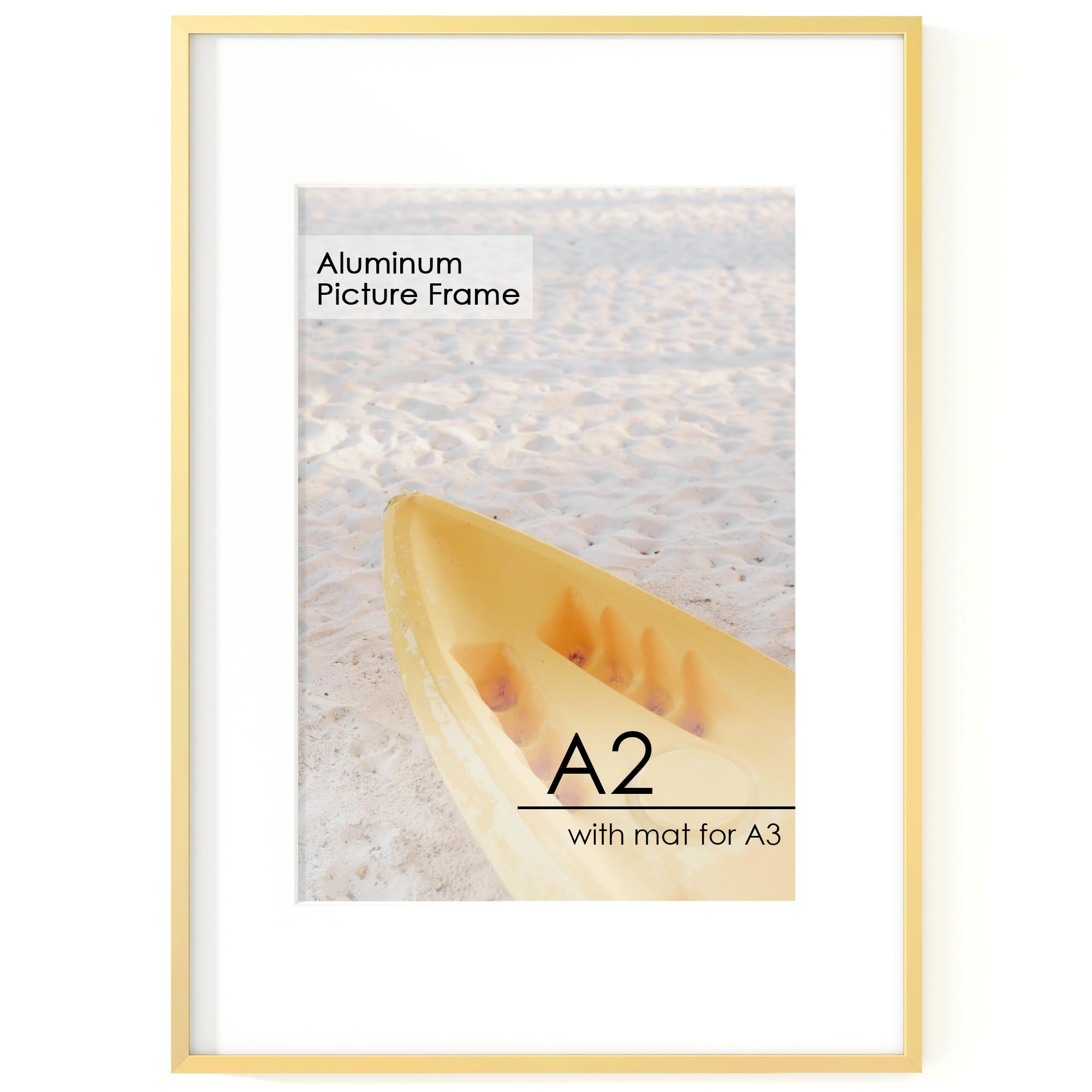FLYJOE A2 Picture Frame Gold - High-End Metal Frame Aluminum Frame for Wall, Photo Frame with Mat for A3, Poster Frame, Certificate Frame with Tempered Glass, Wall Kit, Gold โ image 1