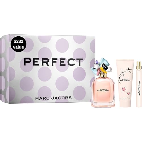 Marc Jacobs Perfect 3-Piece Gift Set ($232 Value) – Eau de Parfum, Body Lotion, Travel Spray – Notes of Daffodil, Soft Cashmere, and Almond Milk - Long-Lasting Fragrance