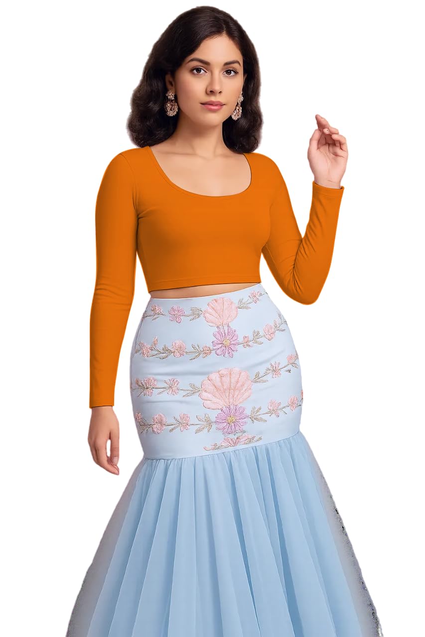 the blazze Readymade Fitted Saree Blouse for Women Full Sleeve Square Round U Neck Regular fit Stretchable Pullon Western Stylish Crop Top JB1-picture-53