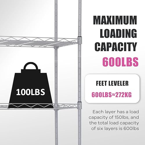 Miniatura 89 de Estantería de alambre de 6 niveles, estantes de metal de 60 x 23 x 13 pulgadas, estante de almacenamiento de metal resistente, estante de alambre