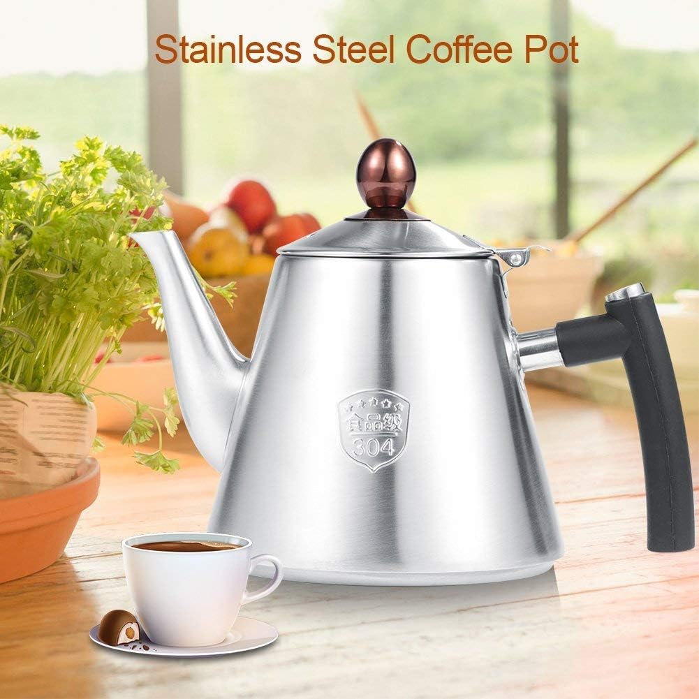 Stainless Steel Tea Kettle, 1.2L Stovetop Teapot with Silicone Handle, Food Grade 304 Steel Coffee Pot for All Cooktops Including Induction