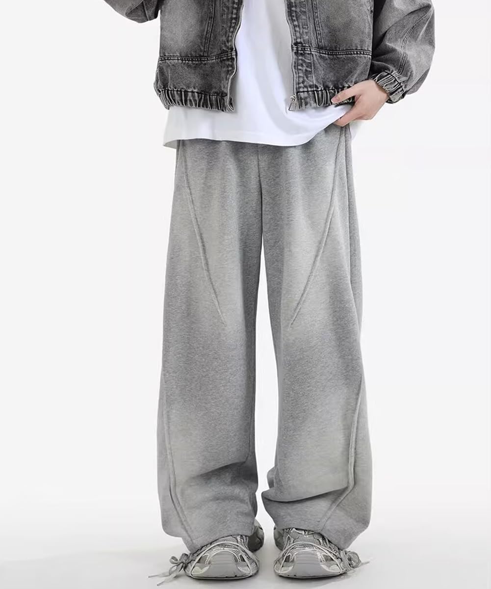 HBER Men's Baggy Straight Sweatpants Y2K Wide Leg Drawstring Waist Loose Fit Casual Sweat Pants with Pockets - Image 6