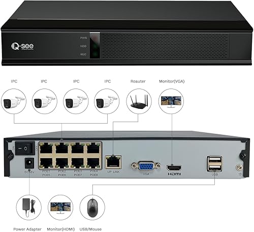 Miniatura 9 de Sistema de cámara de seguridad de 5 MP, detección de humanos y vehículos, visión nocturna a color, NVR de 8 canales con cable con 4 cámaras IP PoE,