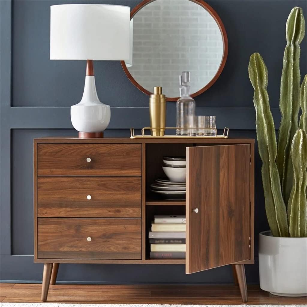 Kitchen Sideboard with 1 Door and 3 Storage Drawers Antique Wooden Cabinet for Kitchen Storage Buffet (Color : A, Size : As Shown)