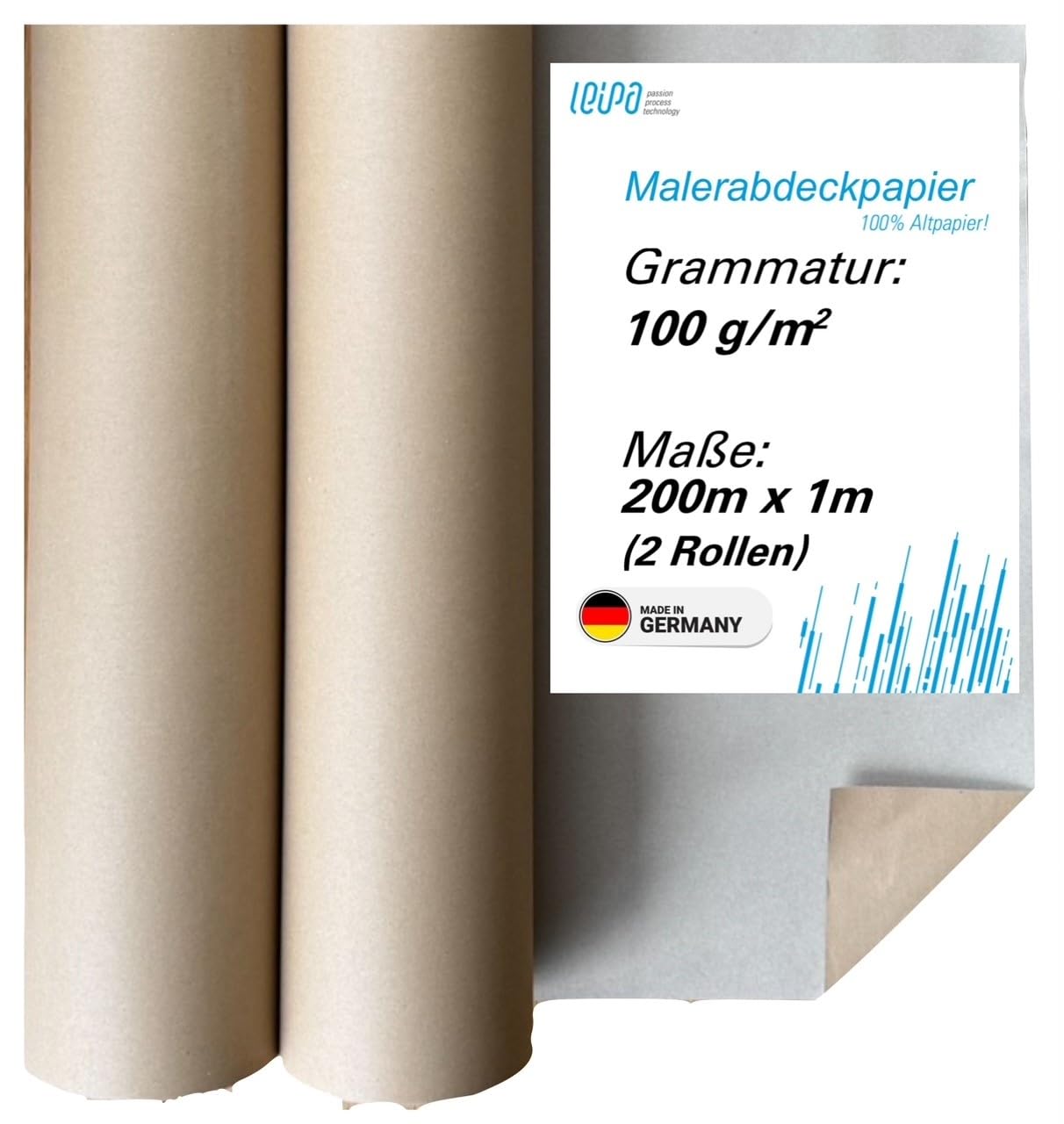 LEIPA Doppelpack Standard Malerabdeckpapier (2 Rollen) 100m x 1m 100g/m2 Braun aus Recyclingpapier