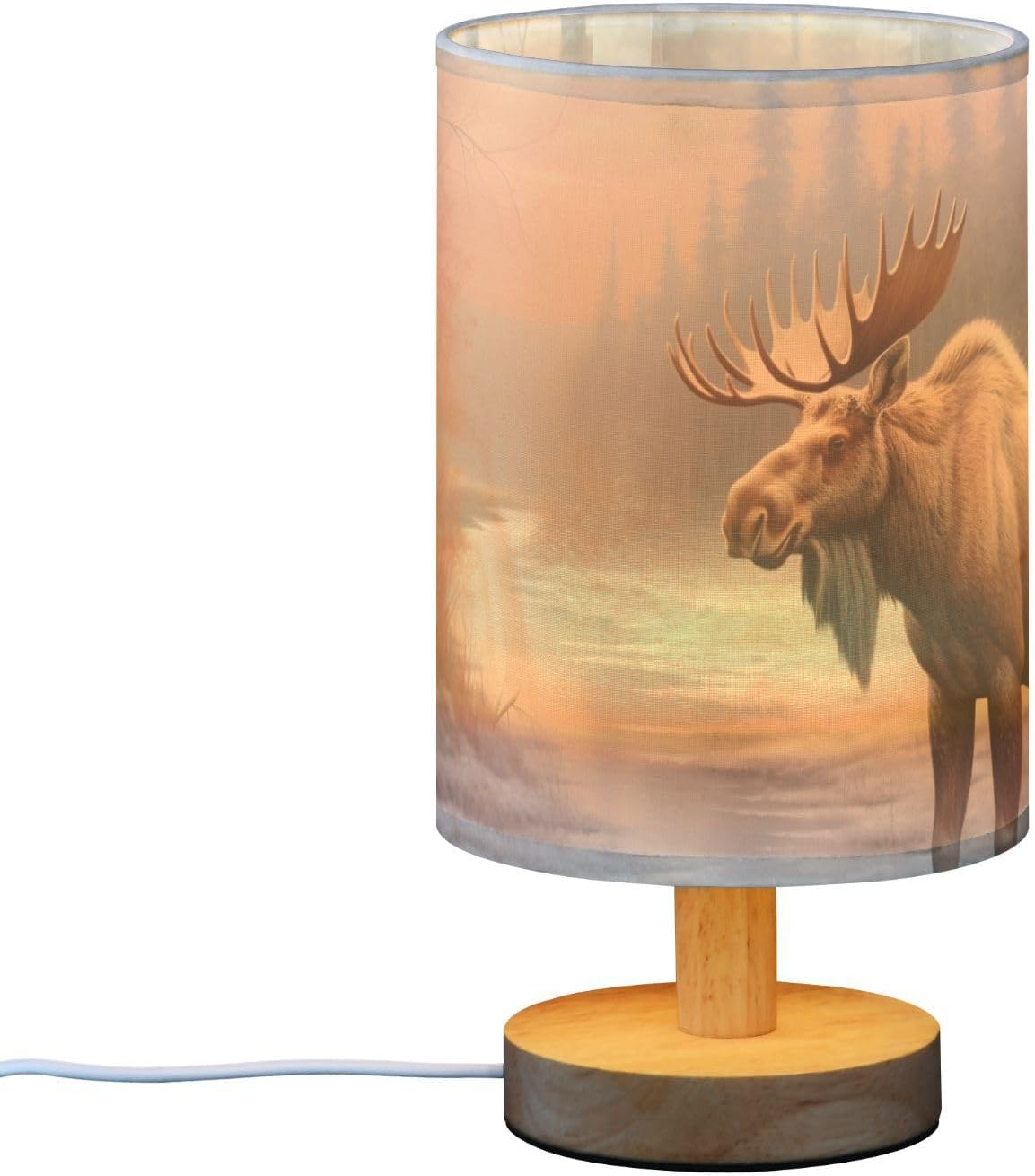 Winter Moose Beside Table Lamp LED Warm Light for Bedroom Living Room with USB Port Decor Night Stand Lamp
