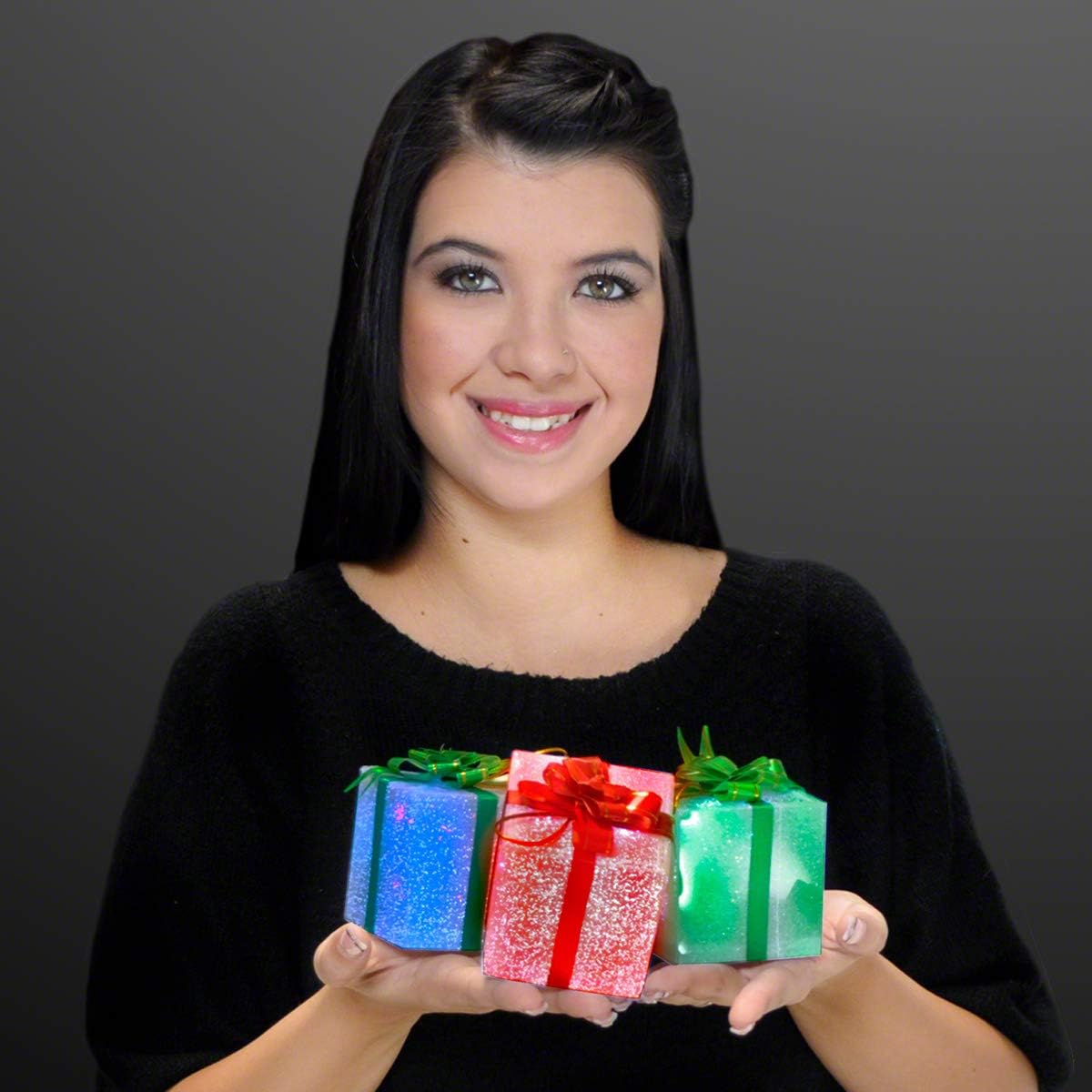 Set of 6 Christmas Holiday Light Up 2.7" Gift Box Ornaments